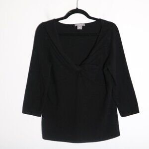 Ann Taylor Y2K Cashmere Twist Front Babydoll Sweater Womens L Black Minimalist